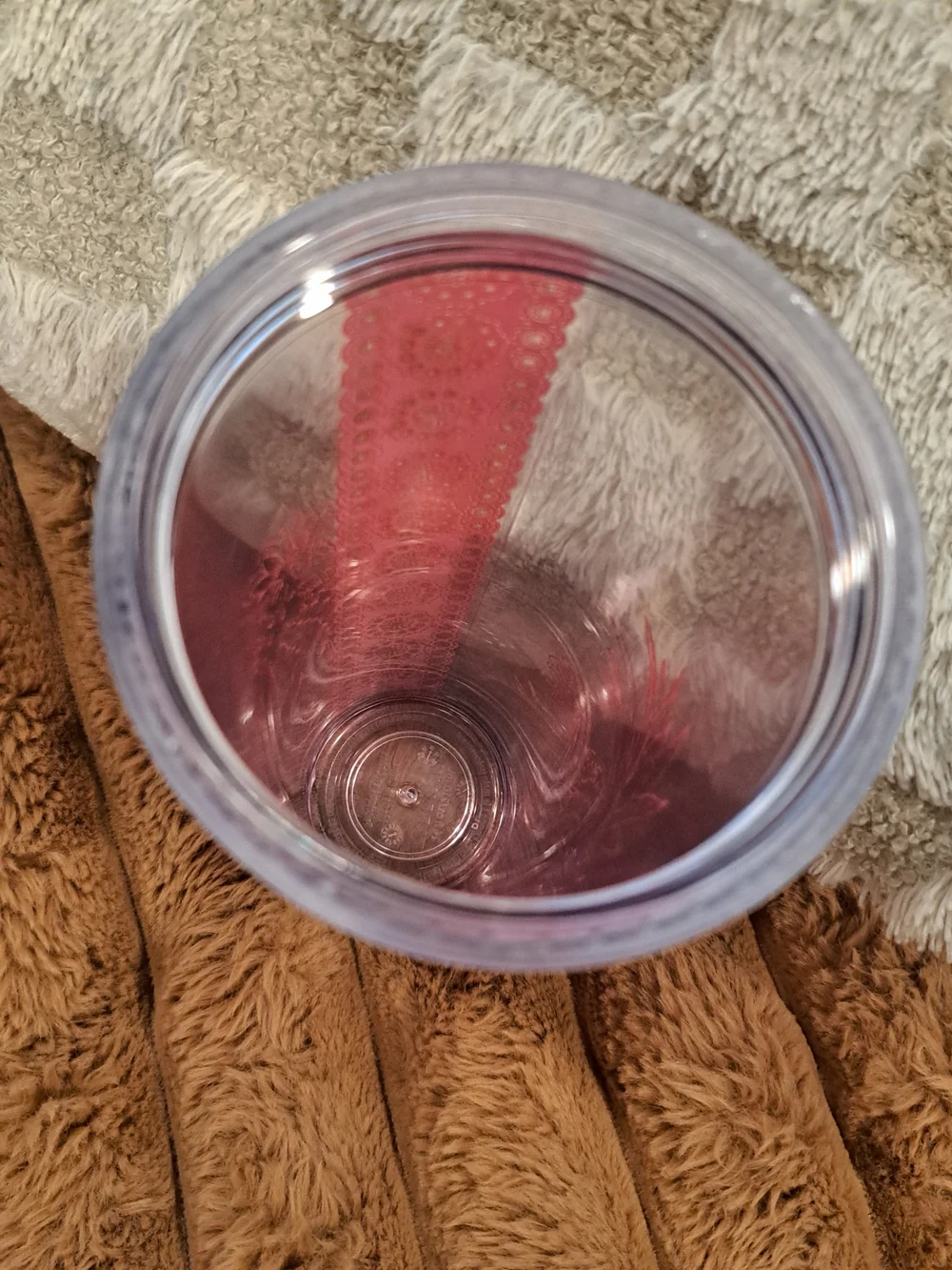 Starbucks Yellow Lid Clear Tumbler with Blue Straw and Red Insert